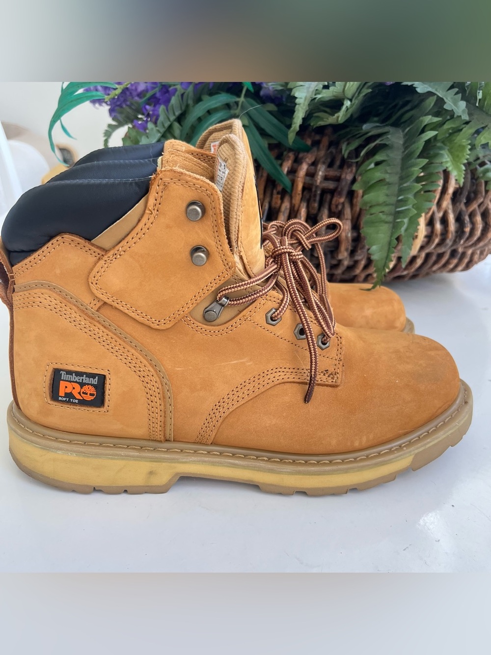 Timberland Pro 24/7 Pit Boss 6” Work Boot Men 12M Soft Toe wheat Nubuck Leather